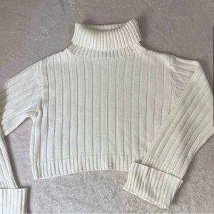 PrettyLittleThing Off White Ribbed Turtleneck Sweater